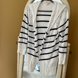 Cynthia Rowley White Hooded Open Cardigan with Navy Stripes size M